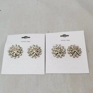 Target 2 pairs for $18 3D Flower pierced Earrings - Gold/White 1 inch diameter